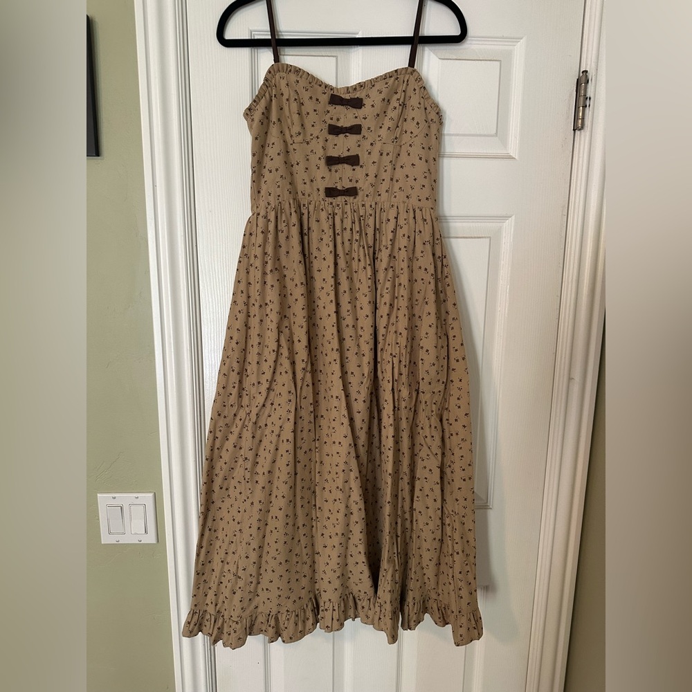 Storia Tan Midi Dress with Black Accents